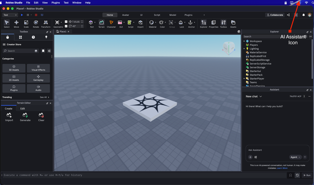 Roblox Studio AI coding agents panel