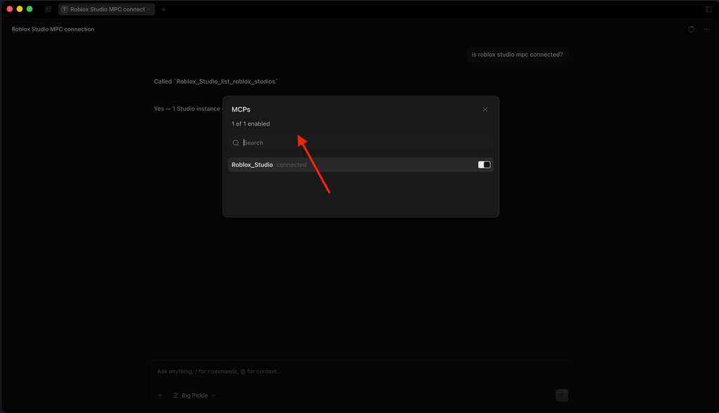 Roblox Studio connected on opencode
